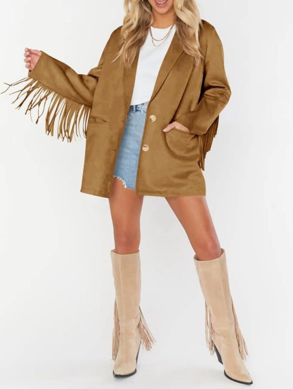NWT Cicy Bell Fringe Suede Western Jacket in Camel_S - Picture 2 of 10
